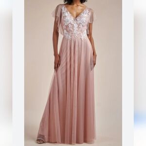 JJ'S House Bridesmaid Blush Lace Dress